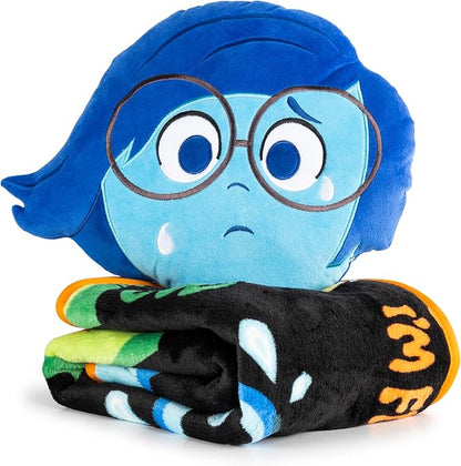 Jay Franco Disney Pixar Inside Out Sadness Nogginz Set - 40 x 50 Inch Lightweight Travel Throw Blanket & Pillow - Kids Super Soft 2 Piece Bedding Set