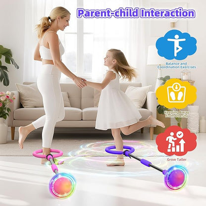 Ankle Skip Ball for Kids, Foldable Colorful Light Flash Wheel Skip Ball for Adults, Indoor Outdoor Game Toys for Kids, Gift for Girls, Boys Ages 5 6 7 8 9 10 11 12 Years Old - Purple