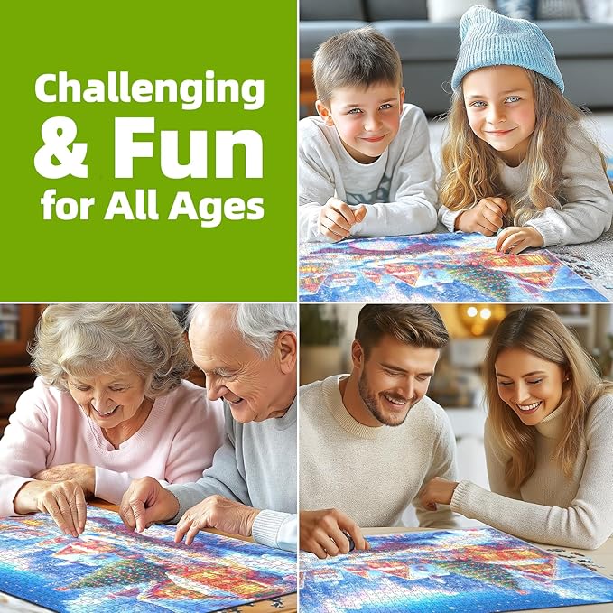 Christmas Fantasy Fairy Town Jigsaw Puzzles for Adults 1000 Piece Winter Country Landscape Puzzle for Adults with Letters on Back Challenging Holiday Family Puzzle Games Gift for Women Men Seniors