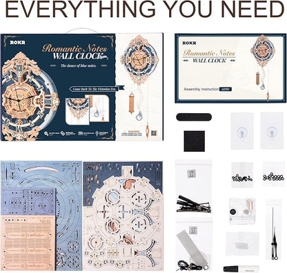 ROKR 3D Wooden Puzzles for Adults, Wooden Puzzle Clock, Mechanical Building Model Kits, DIY Model Kits Brain Teaser Puzzles, Crafts/Hobbies/Gifts for Teens (Romantic Notes Clock)