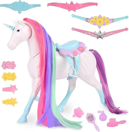 Sunny Days Entertainment Blue Ribbon Champions Fantasy Unicorn Grooming Set, Fantasy Toy Horse with Sounds and 12 Accessories, 4+