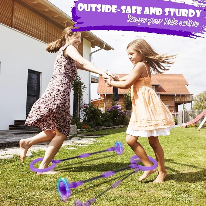 Ankle Skip Ball for Kids, Foldable Colorful Light Flash Wheel Skip Ball for Adults, Indoor Outdoor Game Toys for Kids, Gift for Girls, Boys Ages 5 6 7 8 9 10 11 12 Years Old - Purple