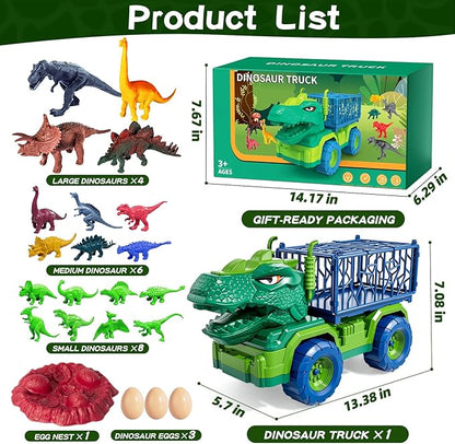 22 in 1 Toddler T-rex Dinosaur Truck Toy Set for Kids Boys 3-5 5-7, Tyrannosaurus Carrier Transport Truck with 18 Jurassic Dino Figures, Birthday Toy for Boys Girls 3 4 5 6 7 Years Old