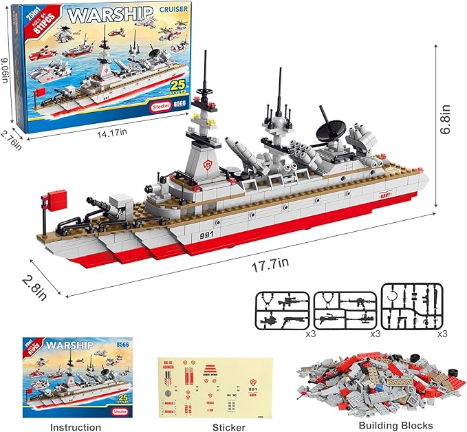 Sitodier Building Blocks Set Toy for Kids,811pcs 25 in 1 Cruiser Boat Ship Building Toy for 6-14 Years Boys,25 Models Boat Buildings Bricks Kit for Kids Ages 6 7 8 9 10 11 12 13 14 Years Old