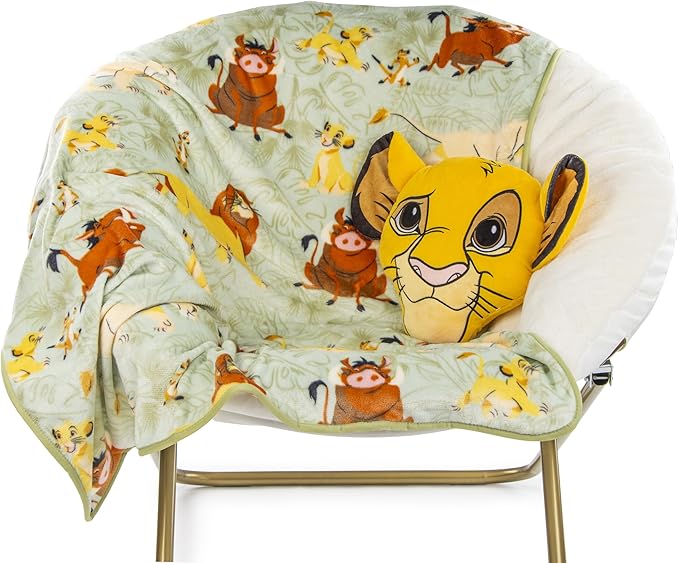 Jay Franco Disney Lion King Simba Nogginz Set - 40 x 50 Inch Lightweight Travel Throw Blanket & Plush Pillow with - Kids Super Soft 2 Piece Safari Animals Bedding Set