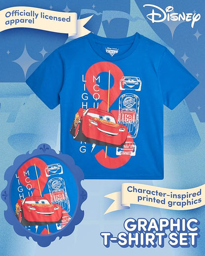 Disney Cars Toy Story Boys Shirts - 2 Pack Lightning McQueen Buzz Lightyear Short Sleeve Boys Tees for Toddler and Little Boy