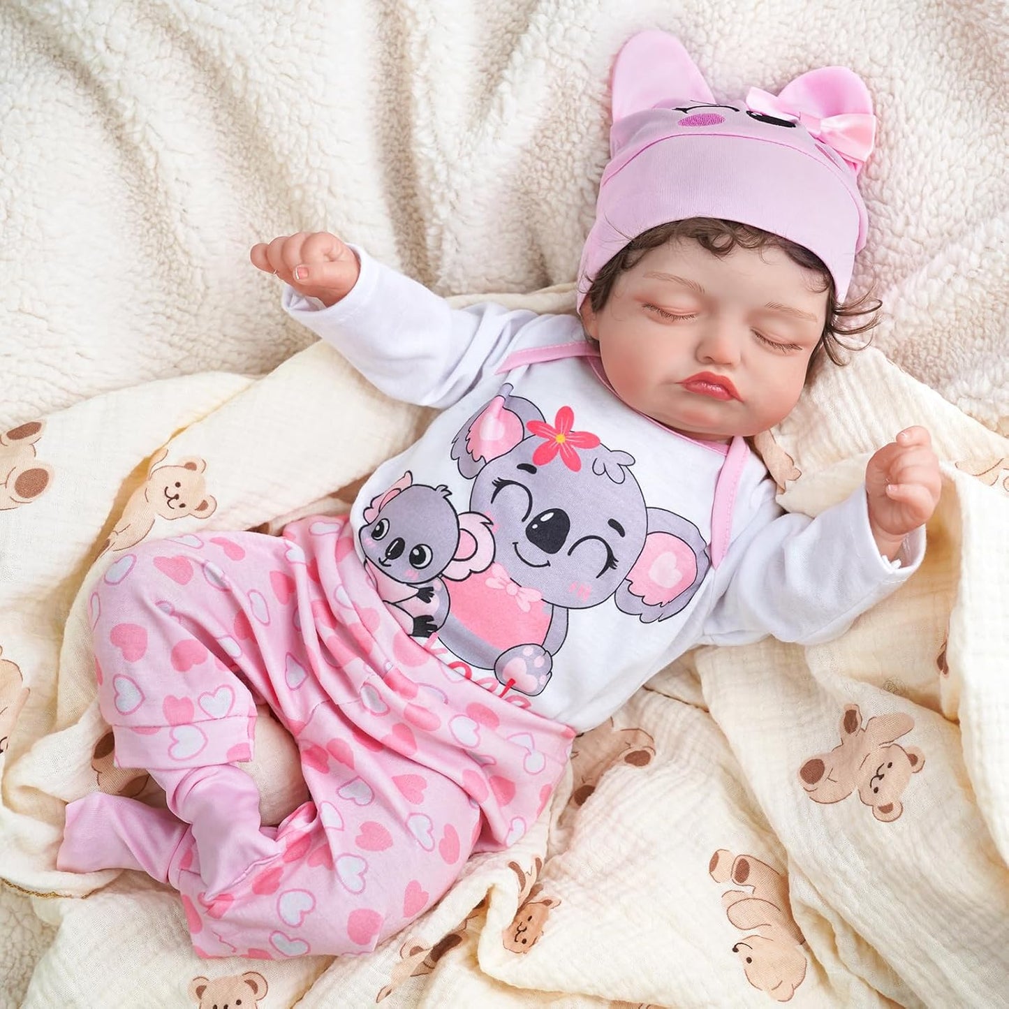 BABESIDE 4 PCS Reborn Baby Doll Clothes 20 Inch Koala Pattern Outfit Accessories Set for 17-22 Inch Baby Dolls Girls Clothing with Hat, Pink