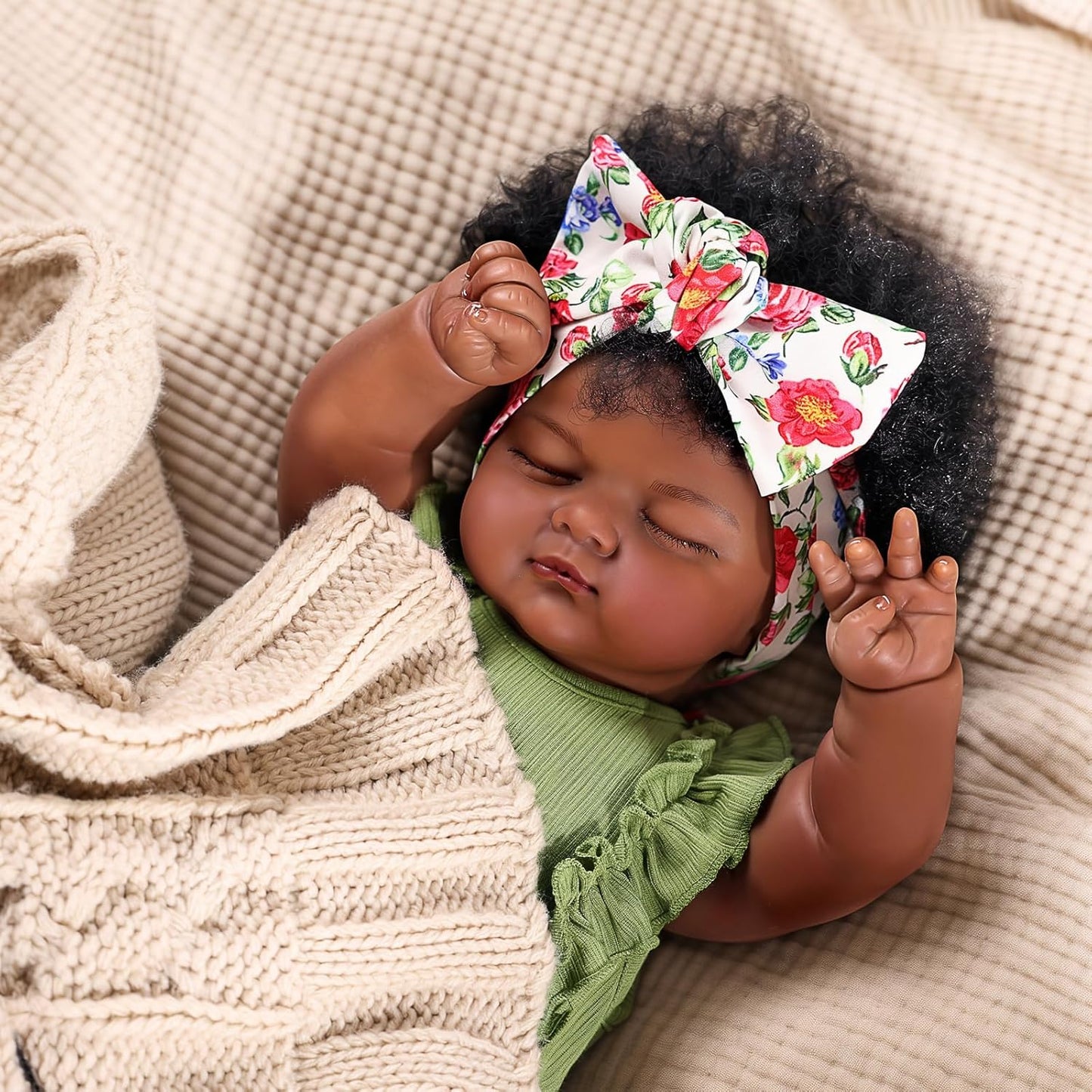 BABESIDE Lifelike Reborn Baby Dolls Black - 17-Inch Baby-Soft Body & Curls Realistic-Newborn Baby Doll African American Real Life Baby Dolls Cloth Body Box for Kids 3 4 5 6 7 + Years Old