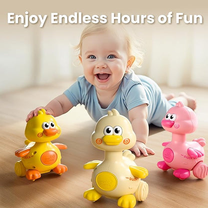 iPlay, iLearn Press to Go Duck Car Toys Set for Toddlers 1-3, Baby Push Go Racing Cars, Infant Play Vehicle Set, 1st Birthday Stocking Gift for 12-18-24 Months, 1 2 3 One Yrs Old Boys Girls Child Kids