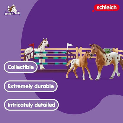 Schleich Horse Club - 17PC - Lisa's Tournament Training Horse Toy Set with 3 Horses and Accessories - Realistic Stallion, Mare, Foal Figurines for Girls and Boys - Farm Toys for Kids Ages 5+ - 42433