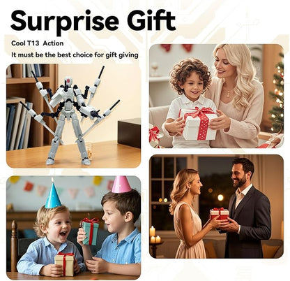 (Assembly Completed) 8 inch T13 Action Figure Set,T 13 Action Figure Multi-Articular Mobile Robot Nova T-13,Desktop Decorations for Game Lovers Toys (Gray)