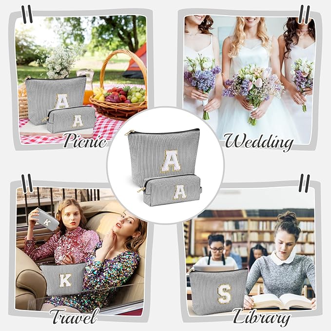 YOOLIFE Stocking Stuffers For Teen Girls Christmas Gifts For Teenage Girls Initial Makeup Bag | Cosmetic Travel Toiletry Bag | 9 10 11 12 13 14 15 Years Old | Teen Girl Gifts Trendy Stuff Black D