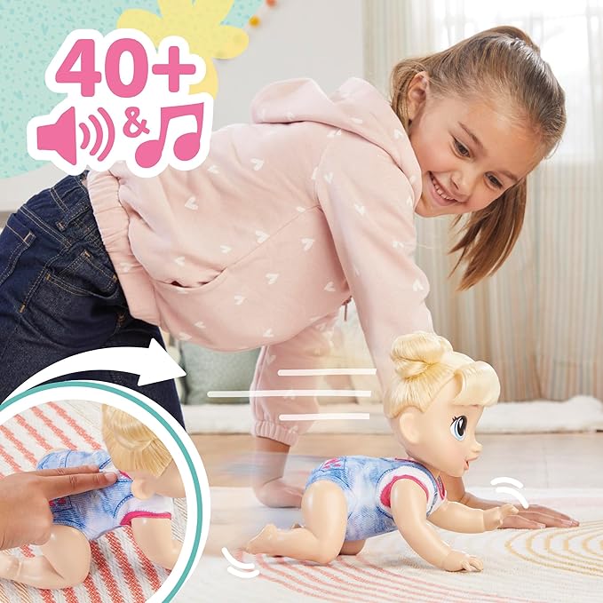 Baby Alive Crawl 'n Play Harper Hugs Electronic Crawling Baby Doll Set, Blonde Hair, Kids Toys for Girls & Boys 3 Years & Up, 10.75 Inches