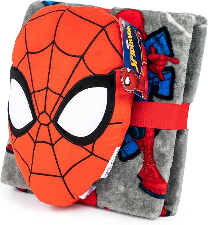 Jay Franco Spiderman Nogginz Set - 40 x 50 Inch Throw Blanket & Pillow - Kids Super Soft 2 Piece Bedding Set