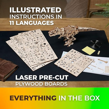 UGEARS Tyrannosaurus Rex 3D Wooden Puzzles for Adults - Wooden Model Kits for Adults D Rex Dinosaur Puzzle Kit Mechanical Models Automaton Kit Brain Teaser, Hobby Set Home Decoration