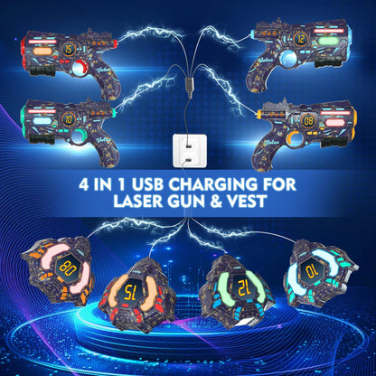 VATOS Rechargeable Real-time Data SYNC - Infrared Toy Gun Sets of 4 Gun 4 Vest with Glowing Light, Toy Gun Game for Adults, Gun Set of 4 for Boys Girls Age 6-12 Years Old