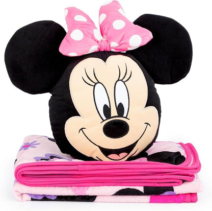 Jay Franco Disney Minnie Mouse Nogginz Set - 40 x 50 Inch Lightweight Travel Throw Blanket & Pillow - Kids Super Soft 2 Piece Bedding Set
