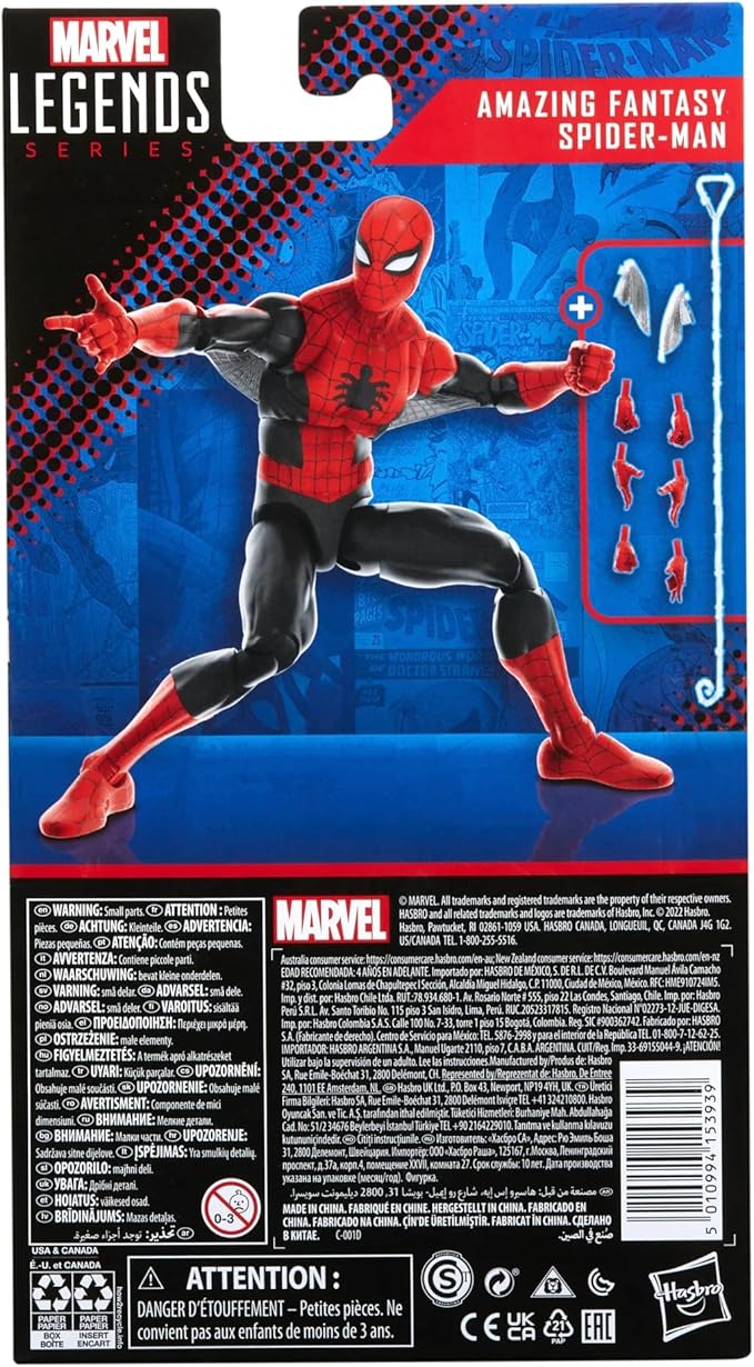 Spider-Man Marvel Legends Series 60th Anniversary Amazing Fantasy 6-inch Classic Comics Action Figures for 4+ Years, 9 Accessories
