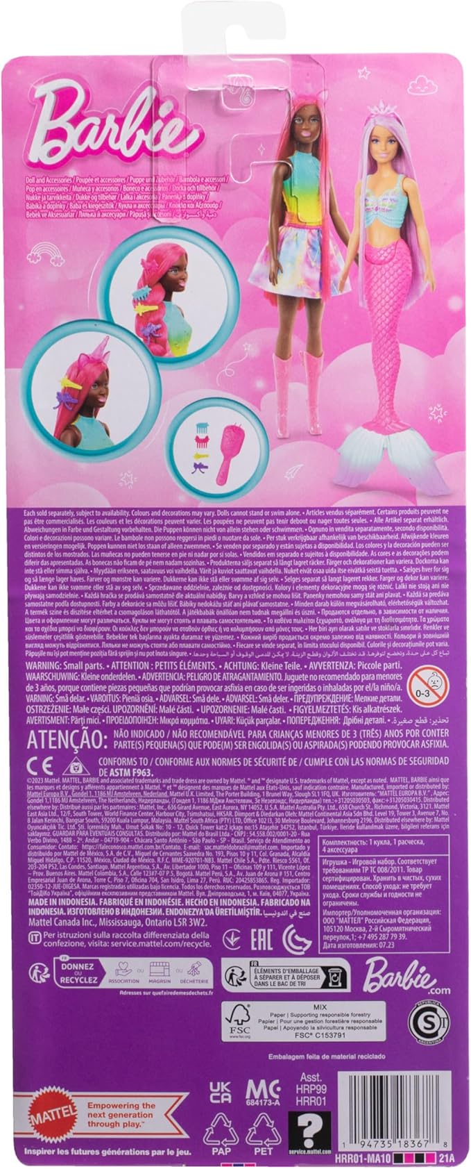 Barbie Unicorn Doll with 7-Inch-Long Magenta Fantasy Hair & Colorful Accessories for Styling Play, Themed Headband & Tail