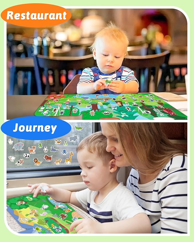 Benresive Reusable Sticker Book for Toddlers 2-4 Years, 3 Sets Travel Stickers for Kids, Waterproof Sticker Books for Toddlers 1-3, Crafts Activities for Todddlers 1-3 2-4 3-5