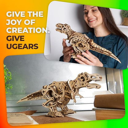 UGEARS Tyrannosaurus Rex 3D Wooden Puzzles for Adults - Wooden Model Kits for Adults D Rex Dinosaur Puzzle Kit Mechanical Models Automaton Kit Brain Teaser, Hobby Set Home Decoration