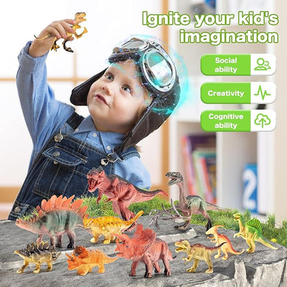 Dinosaur Toys for Kids 3-5,45PCS Realistic Jurassic Dinosaurs Figures with Eggs&Trees&Fence Playset to Create a Dino World,Educational Figures, Great Gift for Toddler Boys & Girls