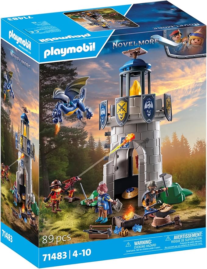 PLAYMOBIL Novelmore 71483 Knights Tower with Blacksmith and Dragon, Novelmore Knights vs. Burnham Bandits, Imaginative Role Play, Toys for Kids Ages 4 and Up