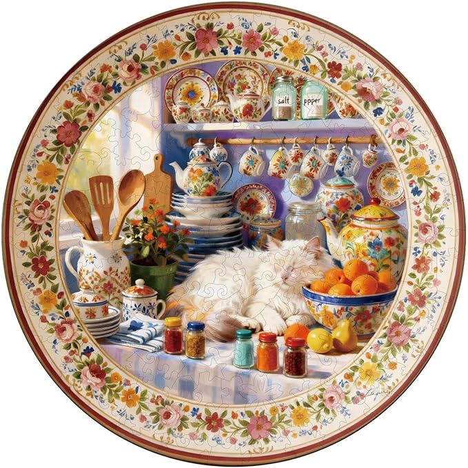 Sunlit Cat Kitchen Puzzles Adults Gifts Wooden 280 Pieces 13.4 * 13.4in