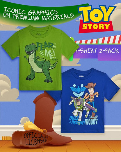 Disney Cars Toy Story Boys Shirts - 2 Pack Lightning McQueen Buzz Lightyear Short Sleeve Boys Tees for Toddler and Little Boy