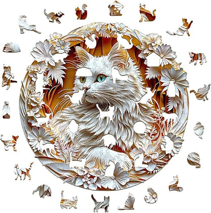 Wooden Puzzles Adults, 3D Cute Cat Wooden Puzzles 200 Pieces, Unique Animal Shaped Wood Challenging Jigsaw Puzzles Gifts for Adults, 11.4x11.4in