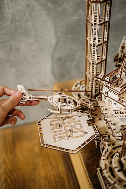 Wood Trick Offshore Rig Platform Wooden 3D Puzzles for Adults to Build - Interactive Movable Platform - Wooden Models Engineering DIY Project Mechanical 3D Wooden Puzzles Model Kits for Adult