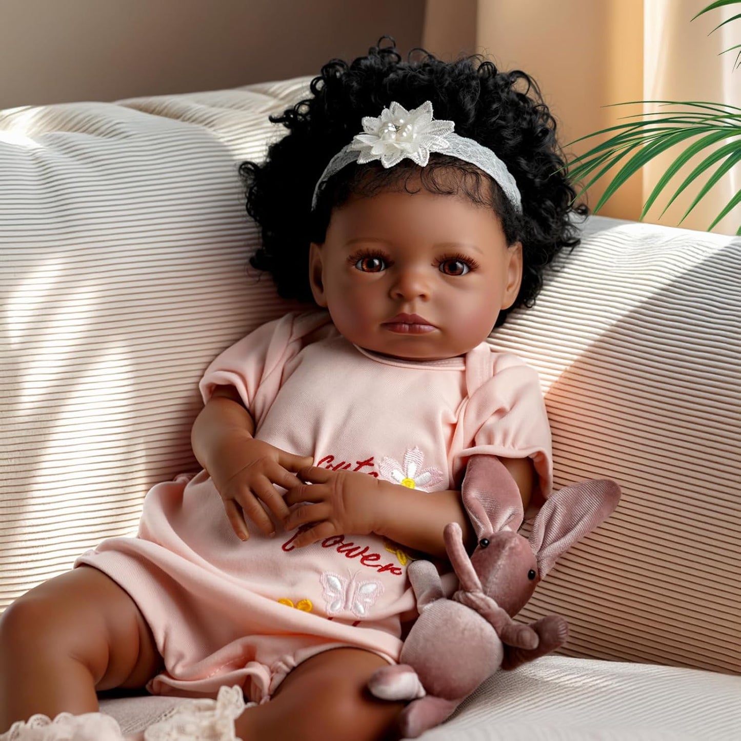 BABESIDE Lifelike Reborn Baby Dolls Black Girl, 20 Inch Realistic Black Newborn Real Life Baby Dolls Soft Vinyl & Cloth Body with Feeding Kit Gift Box for Kids Ages 3+