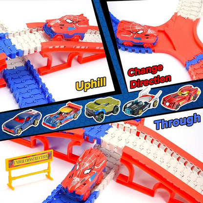 Spider Toys for Boys 3-4: 251 PCS Spider Race Track with 5 Alloy Cars Toys for 3 4 5 6 Year Old Boys Car Tracks for Kids Toddler Boy Age 3-5 4-6 6-8 Christmas Birthday Gifts