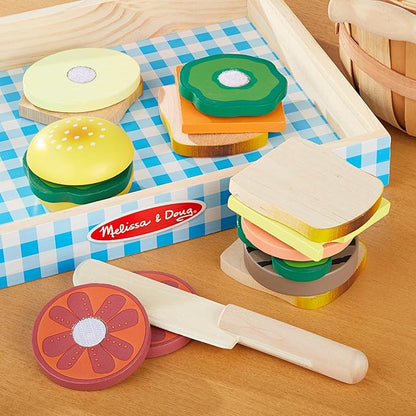 Melissa & Doug Wooden Sandwich-Making Pretend Play Food Set Food Toys for Kids Play Kitchen for Ages 3+