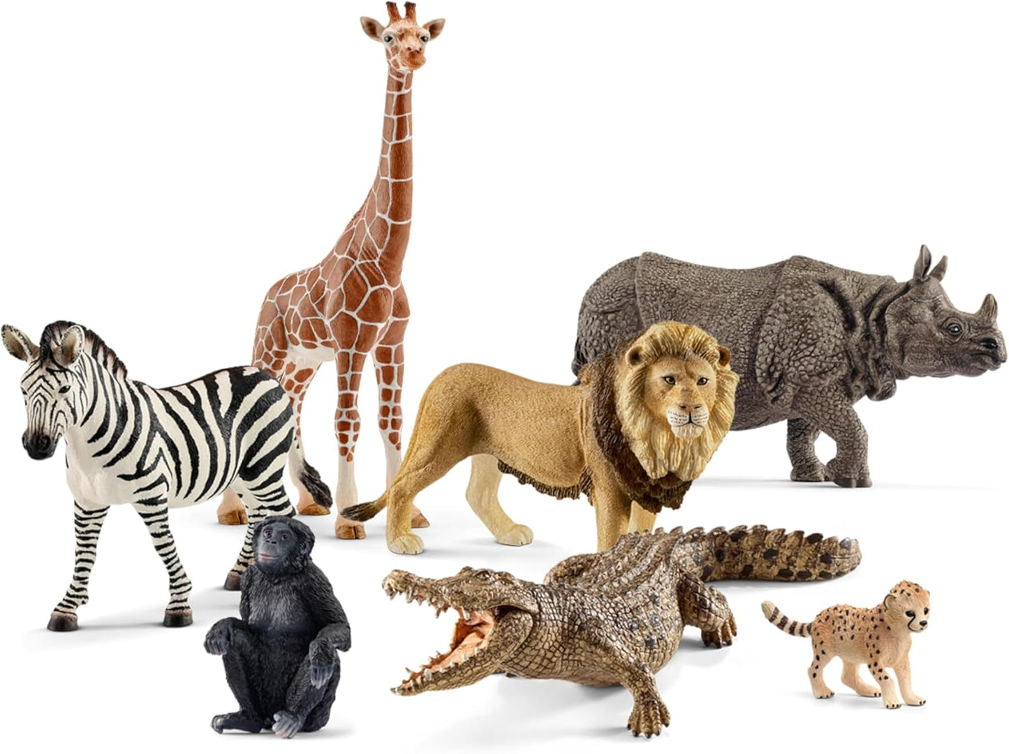 Schleich Wild Life - 7 PC Safari Animals Figurines Set with Lion, Giraffe, Zebra, Monkey, Rhino, Cheetah Cub Toys - Realistic Animal Figures Playset for Boys and Girls Ages 3+ - 77587