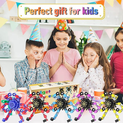 Transformable Fidget Spinners,Funny Stress Relief Sensory Fidget Toys,Deformable Chain DIY Robot Fingertip Gyros Toys Birthday Party Favors Easter Basket Stocking Stuffers for Kids and Adults (24PC)