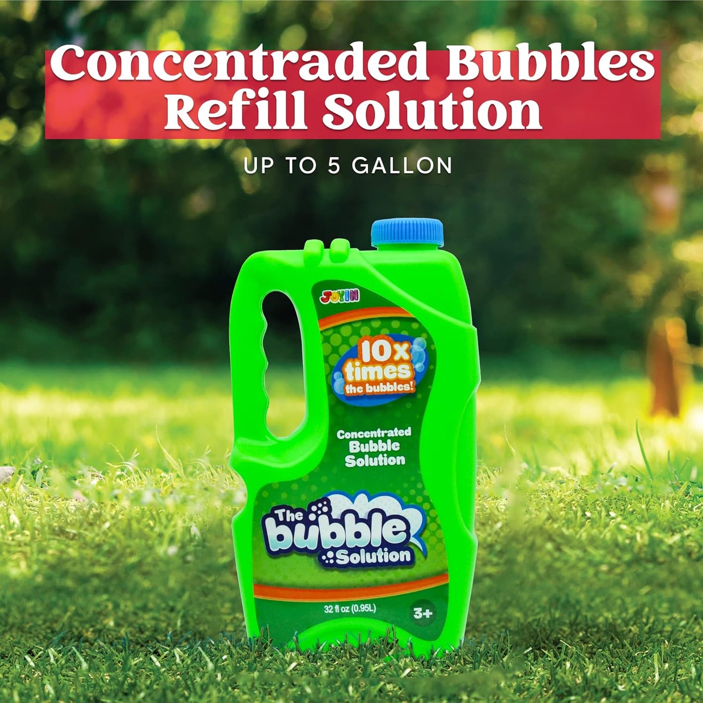 JOYIN 2 Bottles Bubbles Refill Solutions 64 oz (up to 5 Gallon), Concentrated Solution for Bubble Machine, Gun, Wand Refill Fluid Summer, Easter Toys (Double Green)