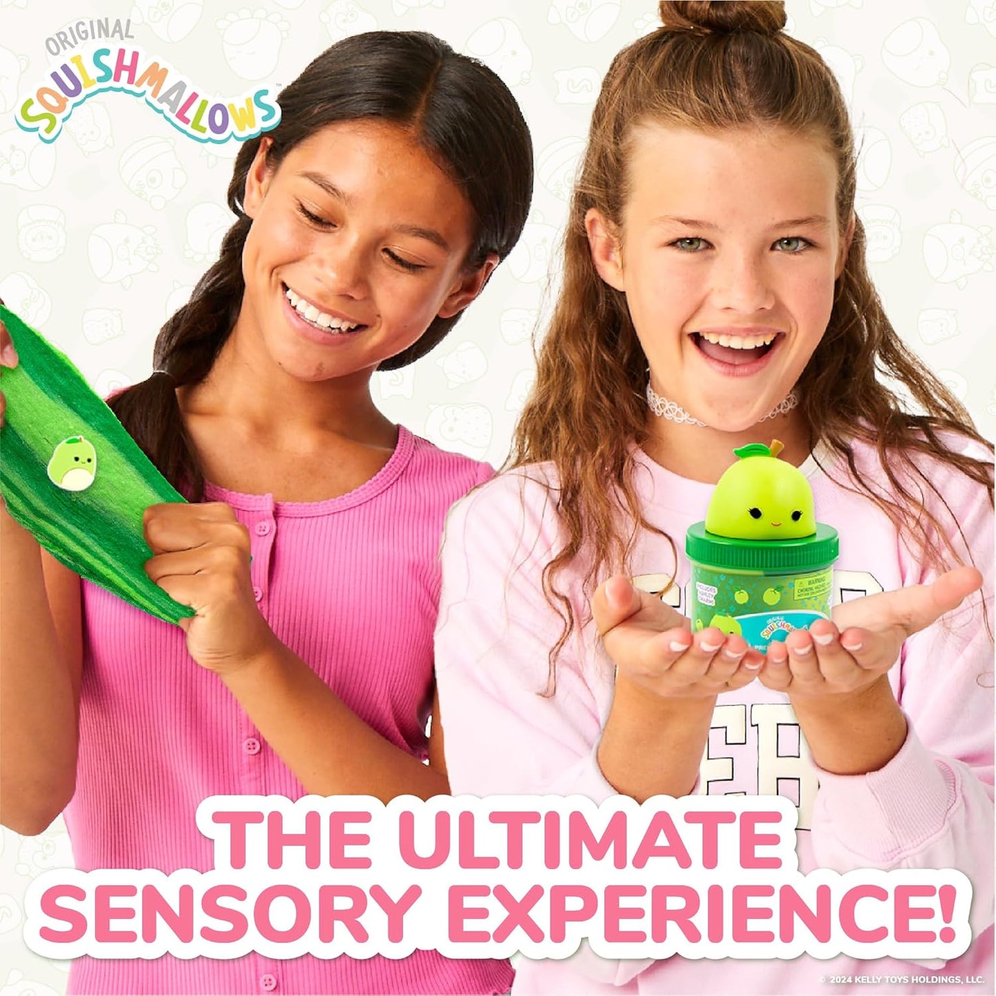 Original Squishmallows Ashely The Apple Premium Cloud Slime, Green Apple-Scented, 8 oz., Storage Container with Figurine Topper, Rubber Charm, Goodie Bags Stuffers, Kids Party Favors, Sensory Toys