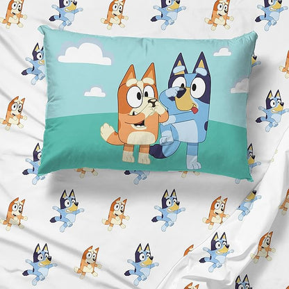 Jay Franco Kids Sheet Set with Fitted, Flat Sheets & Pillow Cover - Ultra-Soft Bedding with Pillowcase for Room Decor, White - Bluey, 3 Piece Toddler