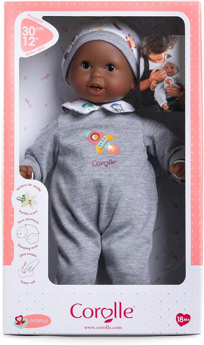 Corolle Bébé Calin Marius - 12" Soft Boy Baby Doll with Vanilla Scent, Pink Outfit & Sleeping Eyes for Girls Ages 18 Months+, Cute Reborn Realistic Baby Dolls for 2 Year Old Girls