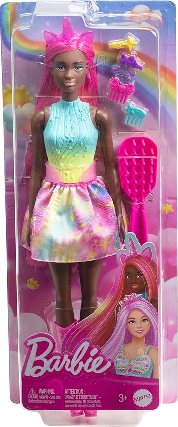 Barbie Unicorn Doll with 7-Inch-Long Magenta Fantasy Hair & Colorful Accessories for Styling Play, Themed Headband & Tail