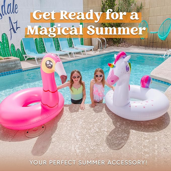 JOYIN 2-Pack Flamingo Unicorn Pool Float - Fun Floaties Inflatable Swimming Pool Tubes Toys Party Decorations, Summer Vacation Lake Beach Floaty Swim Rings Raft Lounger for Adults & Kids