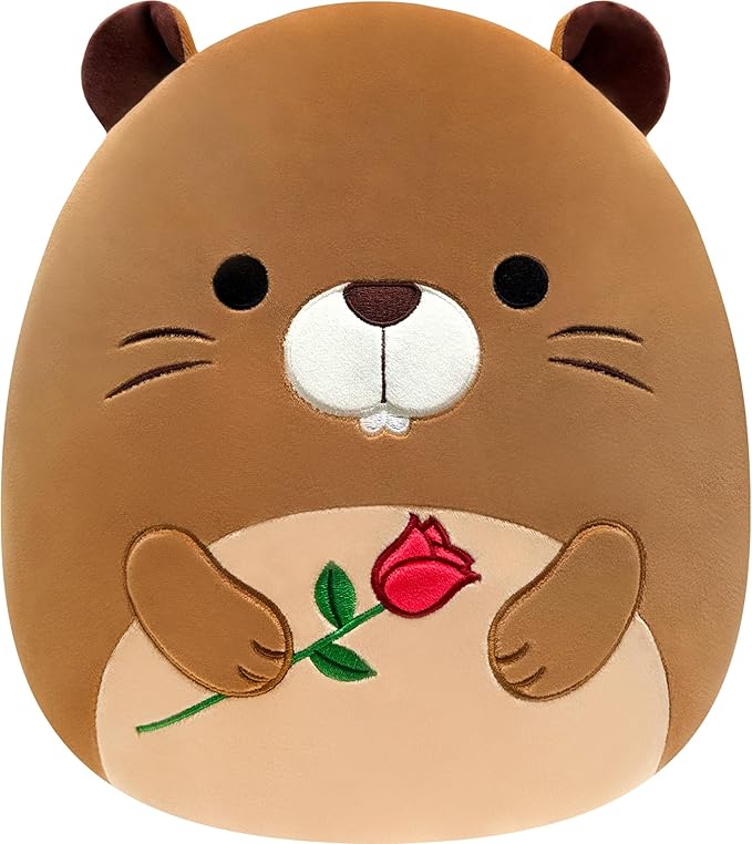 Squishmallows Original 12in Chip The Beaver Holding Rose – Official Jazwares Valentine’s Day Plush (Medium-Sized)