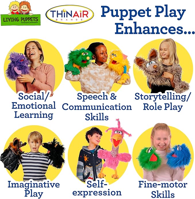 Living Puppets 12-Inch Plush Friendly Brown Monster Hand Puppet - Fine European Design, Ultra-Soft and Cuddly, Promotes Child Development, Safety Certified, Teacher-Recommended for Boys and Girls