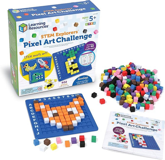 Learning Resources STEM Explorers Pixel Art Challenge - Math Puzzles, Pattern Blocks, Sensory Bin, Arts and Crafts, Math Manipulatives, Building Toys, Montessori