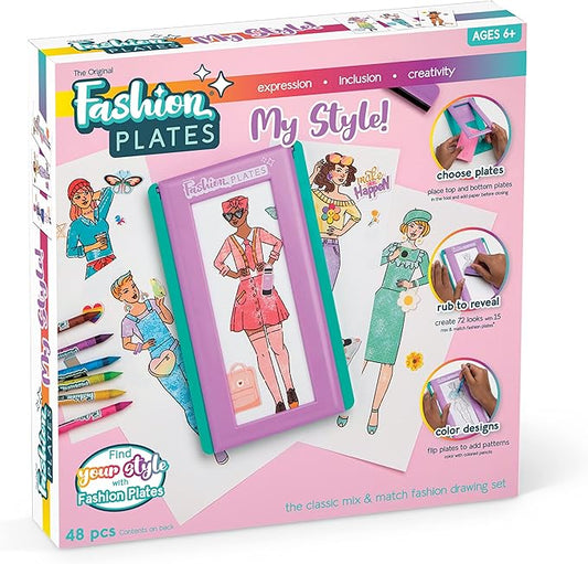 PlayMonster Fashion Plates My Style – Girls Mix-and-Match Drawing Kit, Arts and Crafts, Coloring, Art Supplies, Craft Supplies, Stencils, Crayons Included, Create Your Own Designs, Ages 6+