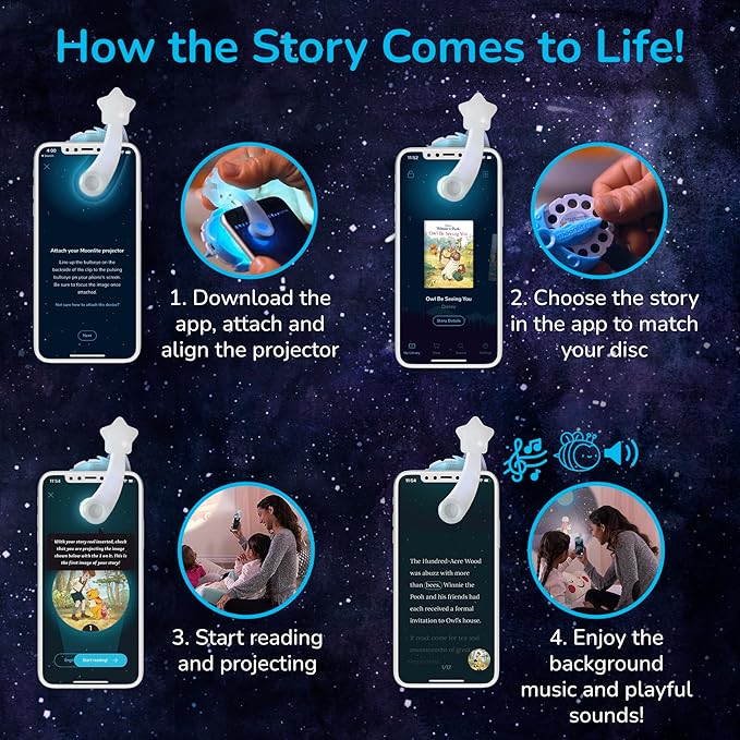 Moonlite Storytime Mini Projector with 4 Classic Stories, A Magical Way to Read, Digital Storybooks, Corduroy, Llama Llama, Diggersaurs, and The Little Engine That Could