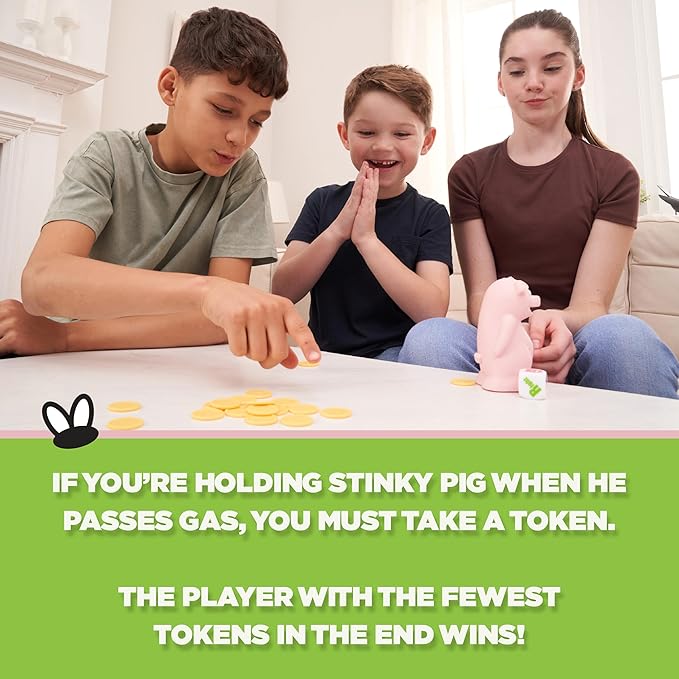 PlayMonster Stinky Pig Game Dice Game – Family Kids Games, Travel Games, Fast, Musical Active Kids Game with Funny Sounds, Multi-Player, Ages 6+