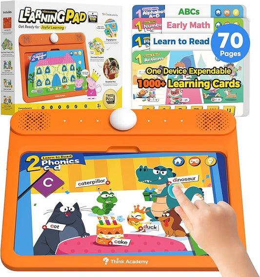 Think Academy Interactive Electronic Learning Pad - Learn-to-Read System with 70 Sound Pages, Card-Insert for Alphabet, Words, Numbers, Music, Learning Activities for Kids 3-5 Years Old