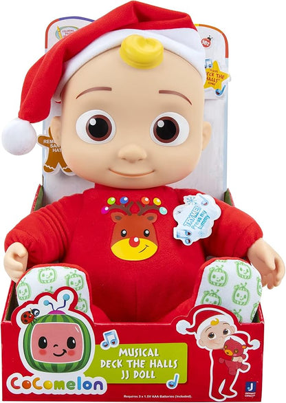 CoComelon Musical Deck The Halls JJ - Includes JJ Roto Doll with Santa Hat - Festive Doll with Activated Sounds - Toys for Preschoolers